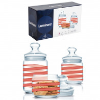 Набор банок для сыпучих Spiral RED 3шт Luminarc Q0397 с розовым декором