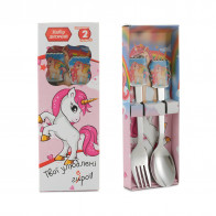 Набор детских столовых приборов "Единорог и радуга" вилка и ложка 2112