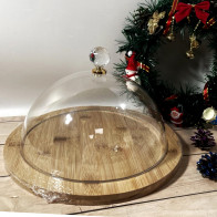 Поднос бамбуковый для продуктов 300мм с крышкой пластиковой Helios 7260/7261