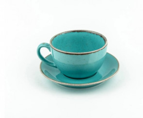 Набор для чая чашка 320мл+блюдце 15см Porland 222134/T бирюзовый фарфор-1
