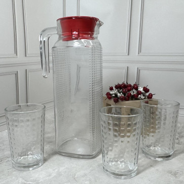 Набор для напитков Clio: кувшин с крышкой 1100 мл и 4 стакана 200мл Helios 5055