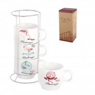 Набір кухлів Фламінго 120мл на підставці 4шт Helios 2680 кераміка